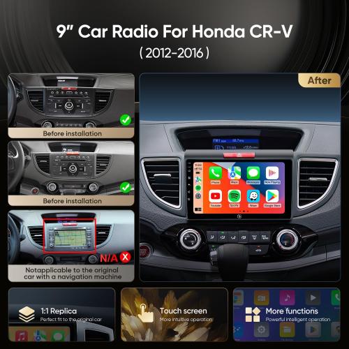 9'' Car Stereo Radio Upgrade for Honda CR-V2012 2013 2014 2015 2016 with Android12/5G WiFi/Wireless CarPlay/Android Auto/Touch Screen/GPS Navigation/Bluetooth/FM/RDS/HD Backup Camera