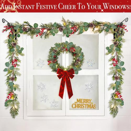 6 Ft Prelit Christmas Cedar Garland, Real Touch Christmas Garland with Lights, Realistic Soft Cypress & Eucalyptus Pine, Red Berries Pinecones,Battery Operated Garlands for Fireplace Mantle Table