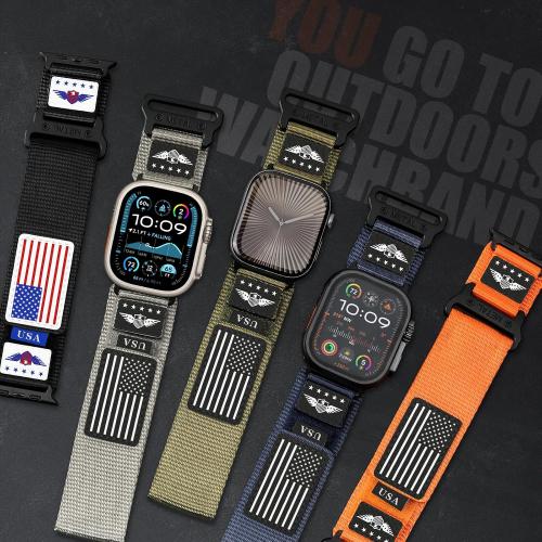 Rugged Nylon for Apple Watch Ultra 2 Band 49mm iWatch Bands 46mm 45mm 44mm 42mm Men,Soft Woven Adjustable Stars-Stripes Flag Wristbands Strap for Apple Watch Ultra Series 10/9/8/7/6/5/4/3/SE/Ultra2