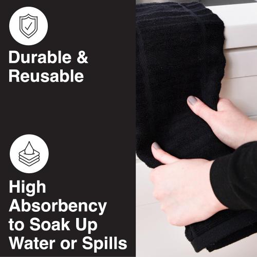 All-Clad Solid Kitchen Towel: Highly Absorbent, Super Soft Long Lasting - 100% Cotton, 17x30 Tea Towel for Cleaning & Drying Dishes, Pans, Glassware, or Countertops, (6-Pack), Black