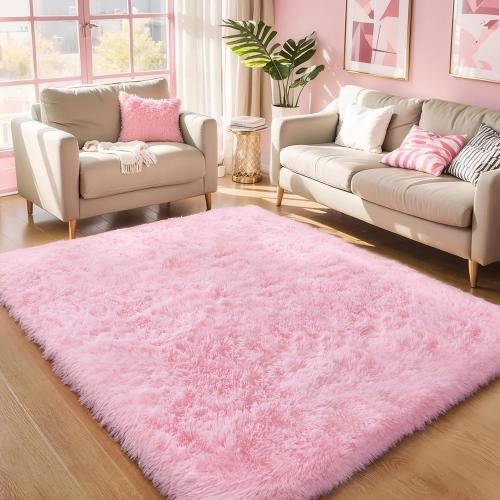 Pink Fluffy 4x6 Area Rugs for Bedoom Girls, Soft Washable Fuzzy Furry Shag Rug for Kids Room, Nursery, Dorm Decor, Cute Plush Carpet for Baby Toddler