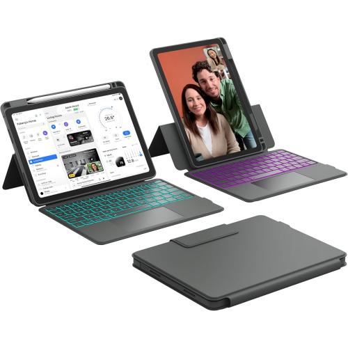 CHESONA Rugged Keyboard Case for iPad (A16) 11th 2025/10th Generation 10.9-inch 2022, Smart Trackpad, 15°-180° Adjustable, Portrait/Landscape, Magnetic Backlit Keyboard for iPad (A16) 11th/10th, Grey