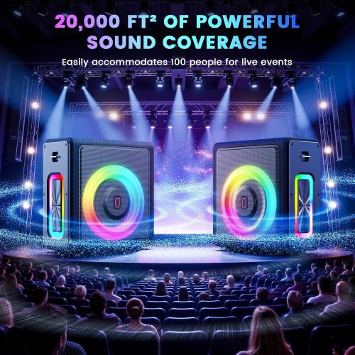 Karaoke Machine, Portable Bluetooth 5.3 Speaker with 2 Wireless Microphones for Adults, PA System with Pitch Correction & Echo Adjustment, Supports TWS/TF Card/USB/AUX/Live for Home Party (2MICS)