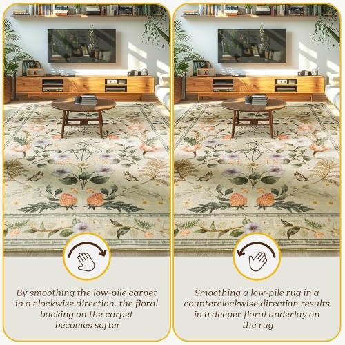 Area Rugs for Living Room, Washable 5x7 Vintage Rug for Bedroom, Non-Slip Floral Carpet for Home Office Nursery Dining Room Kitchen, Beige
