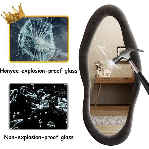 Honyee 55 x 24 Wavy Mirror, Flannel Wrapped Wooden Frame, Irregular Hanging for Cloakroom/Bedroom/Living Room, Black