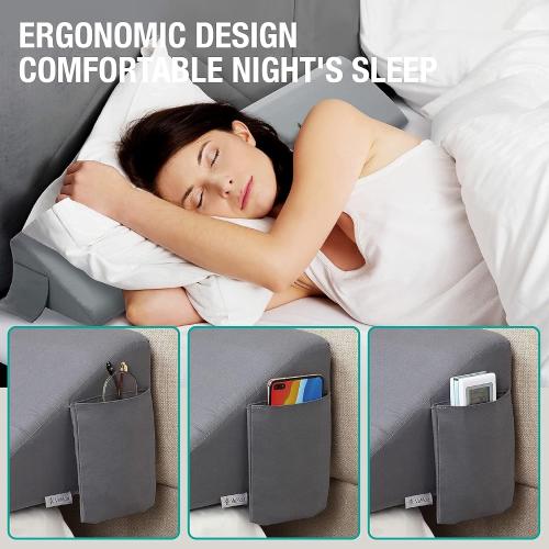 Vekkia King Bed Wedge Pillow for Headboard Gap/Bed Mattress Gap Filler Wedge,Bed Gap Filler Close Gap (0-6),Stop Pillow Falling Down-Gray(76x10x6)