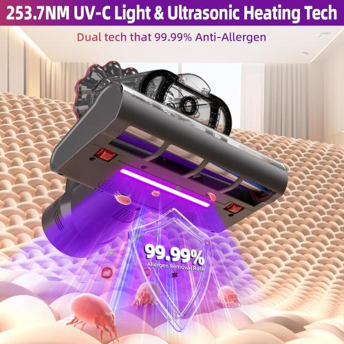 Mattress Vacuum Cleaner 16Kpa Bed Vacuum with 253.7nm UV-C Light,140°F Heat & HEPA Filter,500W Handheld Vacuum for Couch,Sofa & Pet