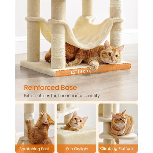 (same brand model different) Feandrea Cat Tree, Cat Tower, Plush Multi-Level Condo with  Scratching Posts, Perches, Caves, Hammock, Pompoms, Beige UPCT192M01