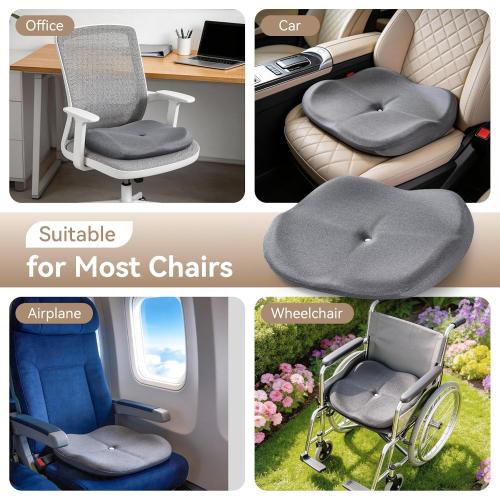 Memory Foam Seat Cushion with Pressure Relief for Office Chair, Car, Wheelchair, and Sofa, Doctor Recommended Orthopedic Cushion for Tailbone Pain, Sciatica, Hip Back Support, Non Slip, Grey