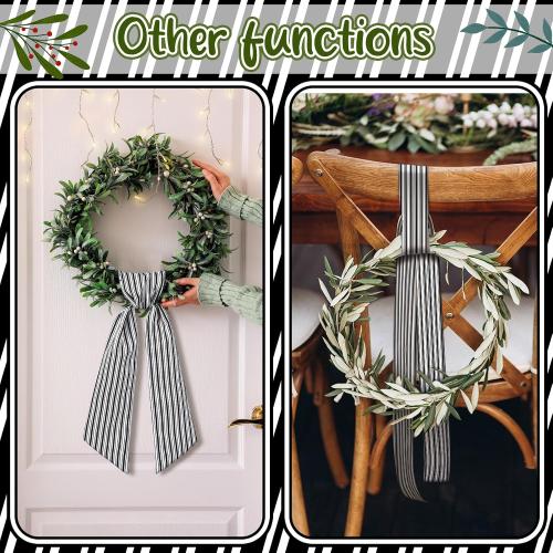 Wreath Sash for Front Door Wreath Satin Sash Blank Sashes Embroidery Monogram Yard Doorway Indoor Outdoor Wall Ribbon Bow Home Decor(Black, White,Stripe)