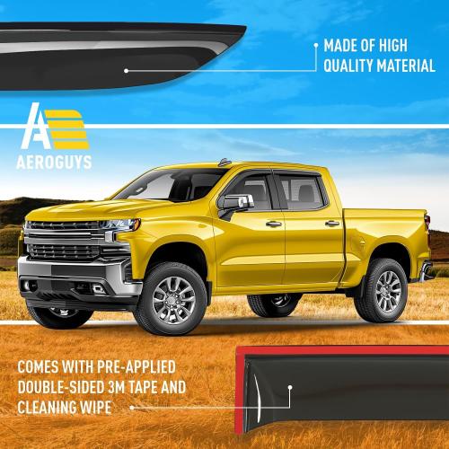 Extra Durable Window Deflectors Tape-On Window Visors Rain Guards Fit for Chevrolet (Chevy) Silverado 1500 2019-2026 Crew Cab, Sun Visors, Wind Vent for Shades, Exterior Car Accessories - 4pcs. AG0798