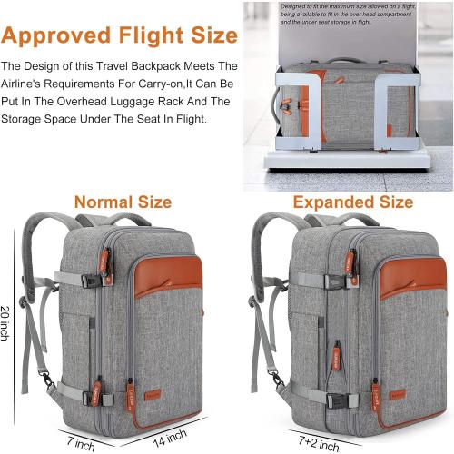 Lumesner Carry on Travel Backpacks, Extra Large 40L Flight Approved for Men & Women,Expandable Suitcase backpack (Grey (Backpack With 4 Packing Cubes))