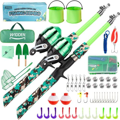 WIDDEN Kids Fishing Pole with Reel Beginner Kit for Boys Girls Ages 3-12