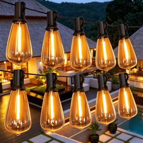 Outdoor String Lights, ST38 Bulbs Shatterproof Patio Lights, Waterproof Dimmable Outside Hanging Light, Connectable LED Outdoor Lights for Backyard, Porch, Party, Garden, Home Decor