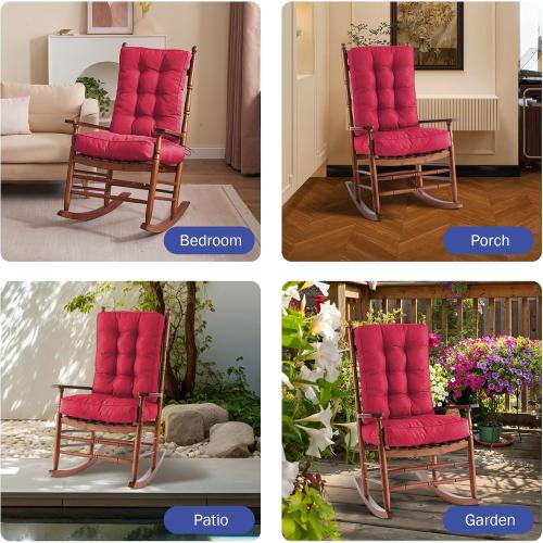 IPYNBAP Rocking Chair Cushion, Waterproof and Fade-Resistant Patio Chair Cushions, Tufted Chair Pads for Rocker Furniture, 17x17 Inch, Indoor/Outdoor Seat Cushions with Ties, Burgundy