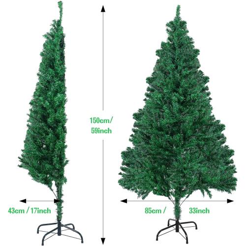 GlyinnHe 5FT Green Half Artificial Christmas Tree，Xmas Fake Half Pine Tree with Foldable Metal Stand Fully Easy Assembly Hinged Artificial Tree for Home Decoration, Party, Office