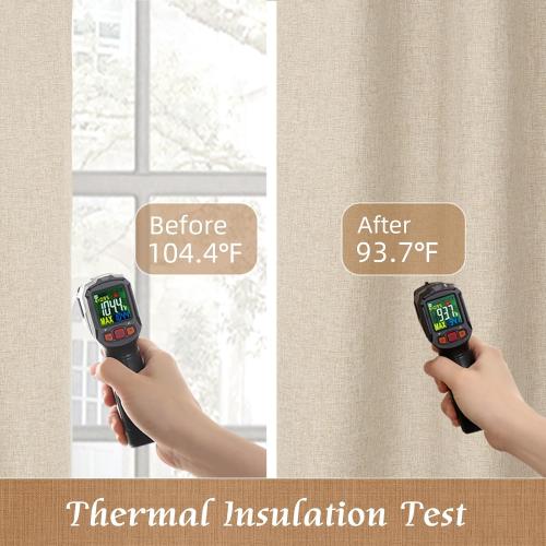 LAMIT 100% Blackout Natural Linen Curtains, 72 Inches Linen Textured Thermal Bedroom Curtains Back Tab and Rod Pocket Neutral Panels with White Liner for Farmhouse, 2 Panels, 52 x 72 Inch