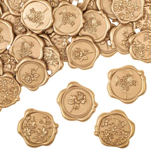 WSICSE 60Pcs Wax Seal Stickers, Wedding Invitation Envelope Seal Stickers Adhesive Backed Light Gold for Wedding, Party,Graduation,Mother's Day,Gift Wrapping (4 Flower Styles)