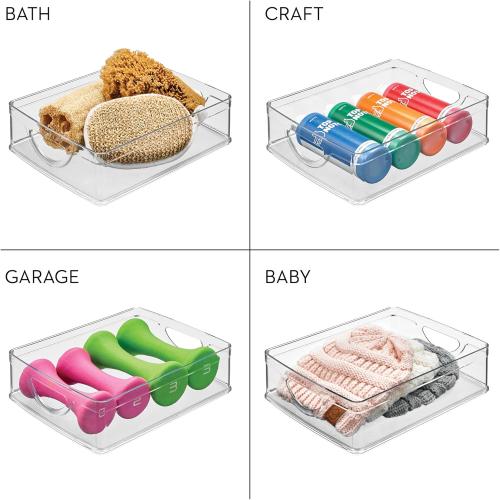 iDesign Plastic Stackable Pantry Bin - Storage Bin with Handles for Cabinets or Fridge - Set of 2 - Clear