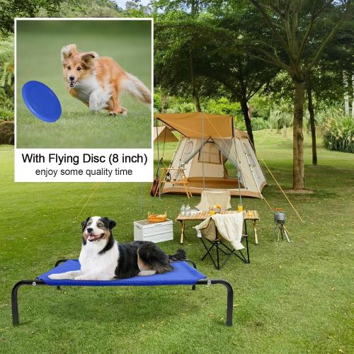 Size XL Color Blue Elevated Dog Bed,Extra Large Raised Pet Cot with Dog Flying Discs,Cooling Waterproof,Portable Indoor & Outdoor for Large Dogs with Washable Breathable Mesh