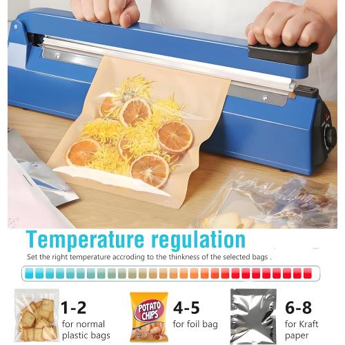 Impulse Sealer 12 inch Manual Heat Sealer Machine with Adjustable Heating Mode, ABS Shrink Wrap Bag Sealers for Plastic PE PP Bags, Portable Poly Bag Sealing Machine with Extra Replace Kit(Blue)