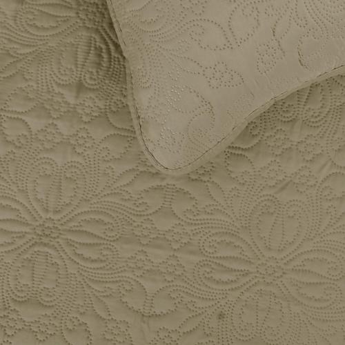 Easy-Going Reversible Quilt Set Full/Queen, Bedspread with 2 Shams | Damask-Beige/Beige, Lightweight Microfiber Bed Comforter, 1 Quilt   2 Pillow Shams, All-Season Coverlets for Bedroom
