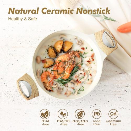 SENSARTE Ceramic Nonstick Stock Pot with Lid, 2.6/4.5/6.6/8.5/11 QT Soup Pot Casserole Pot, Non-toxic Healthy Pasta Pot, Large Cooking Pot Stew Pot, Induction Compatible, PFOA PFAS PTFE Free, White