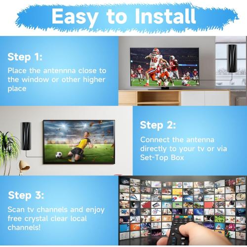 3600  Miles TV Antenna Indoor, 360° Reception Digital Antenna for Smart TV and Old TVs, HD Antenna for Local Channels with Amplifier Signal Booster Support 4K 8K 1080p -38ft Thick Coaxial Cable