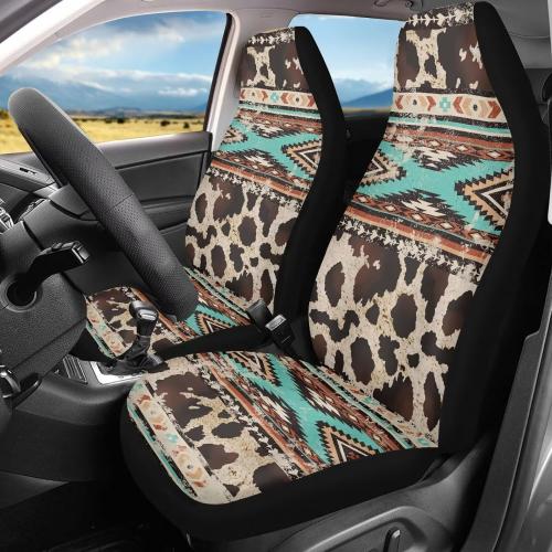Brown Cow Geometry Print Car Seat Cover Universal Front Seats Covers Fit for Most Cars,SUVs,Sedans,Trucks or Van