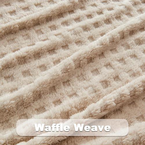 NEWCOSPLAY Super Soft Throw Blanket Linen Premium Silky Flannel Fleece 3D Waffle Checkered Lightweight Bed Blanket All Season Use (Linen, Throw(50x70))