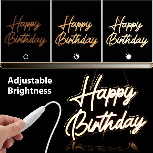 Kavaas Happy Birthday Neon Sign 16.5 x 12.2, Neon Happy Birthday Sign for Backdrop with Dimmable Switch - Birthday Light Up Sign Party Decoration (Warm White)