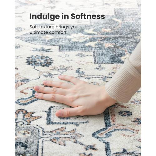 AMADA HOMEFURNISHING 8x10 Washable Area Rug, Low-Profile Large Area Rug with Non-Slip Backing & Durable Edge Binding, Vintage Large Rugs for Living Room, Bedroom, Dining Room