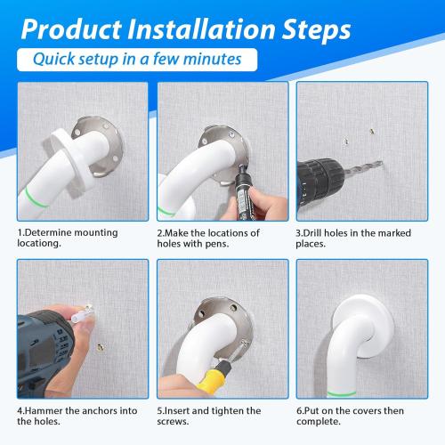 2 Pack 16 Inch White Shower Grab Bar,Bath Grab Rails with Anti-Slip Grip and Safety Luminous Circles,Stainless Steel Bath Handle Bathroom Grab Bar for Seniors, Elderly, Handicap