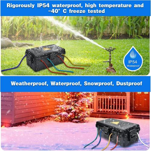 Hrensaw Medium Outdoor Electrical Box(10.6x5.5x4.5inch),Weatherproof Connection Box w/6 Cable Entry,IP54 Waterproof Extension Cord Cover Protect Power Strip,Timer,Plug,Holiday Lights,Black