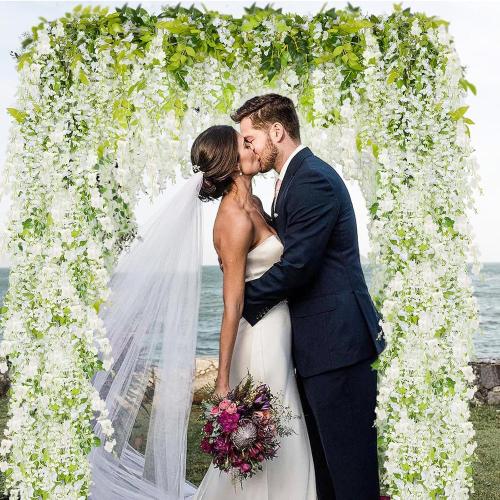 ZINHO 60 Branches Wisteria Hanging Flowers, 4PCS Artificial White Wisteria Flowers Garland for Wedding Arch Ceremony Party Garden Home Backdrop Decor