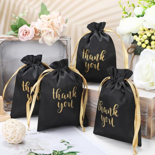 Sieral 50 Pcs Thank You Satin Gift Bags Bulk, Black, Gold, 5 x 7 Inch