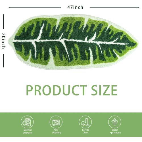 Leaf Kids Rug Green Bathroom Runner Rug Small Cute Bath Mat Nursery Boho Area Rug Non Slip Long Carpet for Bedroom Children Room Kitchen Monstera Plant Home Decor 20x47 inch