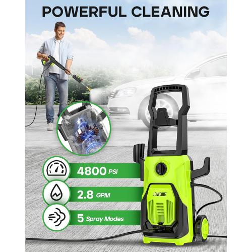 BLACK AND GREEN Electric Pressure Washer 4800 PSI 2.8 GPM, Power Washers Electric Powered with 4 Nozzles and Foam Cannon, High Pressure Cleaner Machine for Cars, Patio, Driveway, Home Cleaning
