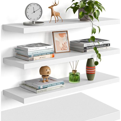 YUFLINX 23’’White Floating Shelves for Wall,Rustic Wood Shelf for Room Decor/Storage/Display,Small Bookshelf,Wall Mounted Hanging Shelves for Bedroom, Bathroom, Living Room, Kitchen,Set of 4