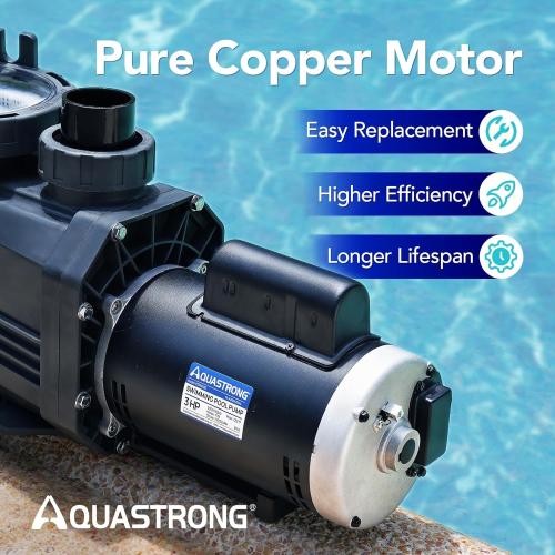AQUASTRONG In/Above Ground Pool Pump Pure Copper Motor Energy Efficient High Flow Powerful Self Primming Swimming Pool Pumps with Filter Basket, Light Black‼️the product is new‼️