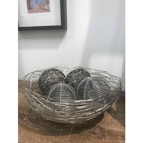 Silver Wire Bowl, Iron Decorative Bowl for Fruit, Vegetables, Eggs, Candy, Perfect for Kitchen, Office, or Modern Home Decor,