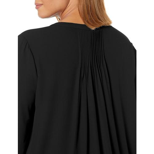 Size XL NYDJ Women's Plus Size Three-Quarter Sleeve Pintuck Blouse | Classic Lightweight Top, Black