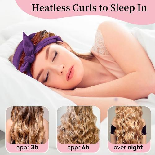 Flylipu Heatless Curling Rod Headband, Upgraded 60' Extra Long Soft Velvet Hair Curlers to Sleep In, No Heat Curls for Most Hair Types, Includes Directions (Purple, 1 Count)
