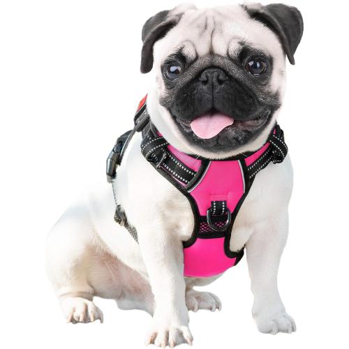 PHOEPET No Pull Dog Harnesses for Small Dogs Reflective Adjustable Front Clip Vest with Handle 2 Metal Rings 3 Buckles [Easy to Put on & Take Off](XS, Pink)