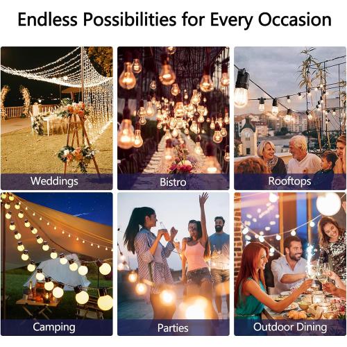 Size 60ft Stright Solar Powered String Light 240FT with Remote Control 8 Light Modes, Weatherproof Shatterproof ST38 LED Bulb, Total 60 Sockets, 1 to 4 Splitter cord String Lights (End to End 60FT, Total 240FT)