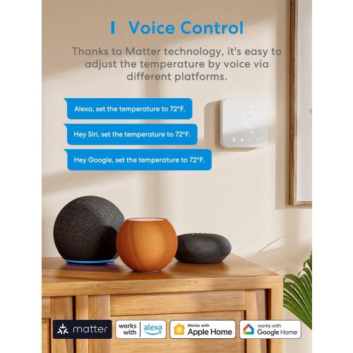 meross Smart Thermostat for Home, WiFi Thermostat Works with Matter, Alexa, Apple Home, Google Assistant, App & Voice Control, 7x24h Scheduling, Energy Saving, C-Wire Required, Matte White