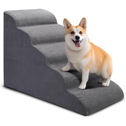 Dog Stairs for Bed, 5 Tier Dog Steps for Couch and High Bed, Non-Slip Pet Stairs, 24 High Sofa Foam Ramp - Best for Small Pets, Older Cats with Joint Pain
