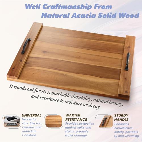 BLUEWEST Noodle Board Stove Cover, Acacia Wood Stove Top Board for Gas Burners and Electric Stove, Extra Thick Wooden RV Stovetop/Sink Cover - Tray for Kitchen Counter Space