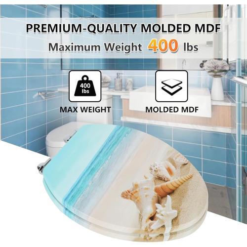 Angol Shiold Elongated Toilet Seat Molded Wood Toilet Seat with Quietly Close and Quick Release Hinges, Easy to Install also Easy to Clean (Elongated, Beach)