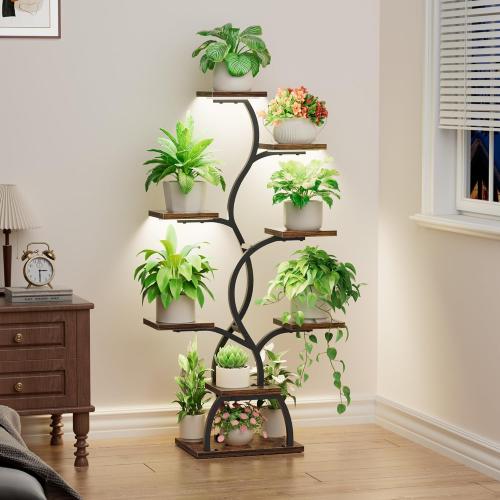 Plant Stand Indoor with Grow Light - 8 Tiered Plant Shelf Indoor, Corner Plant Stand, 49 Tall Plant Shelf with Lights for Indoor Growing, Lighted Flower Holder for Living Room, Balcony, Black